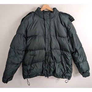 Eddie Bauer Goose Down Jacket Puffer Zip Off Hood Coat Men's L Dark Green Snow